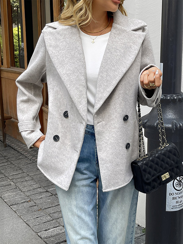 Buttoned Double-Breasted Solid Color Long Sleeves Loose Lapel Outerwear Blazer