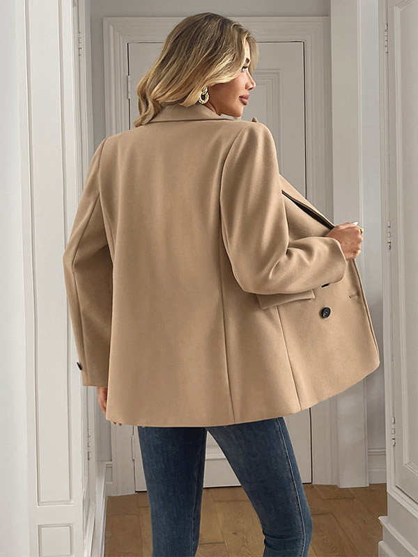 Solid Color Double-Breasted Buttoned Loose Long Sleeves Notched Collar Outerwear Jackets&Coats Blazer