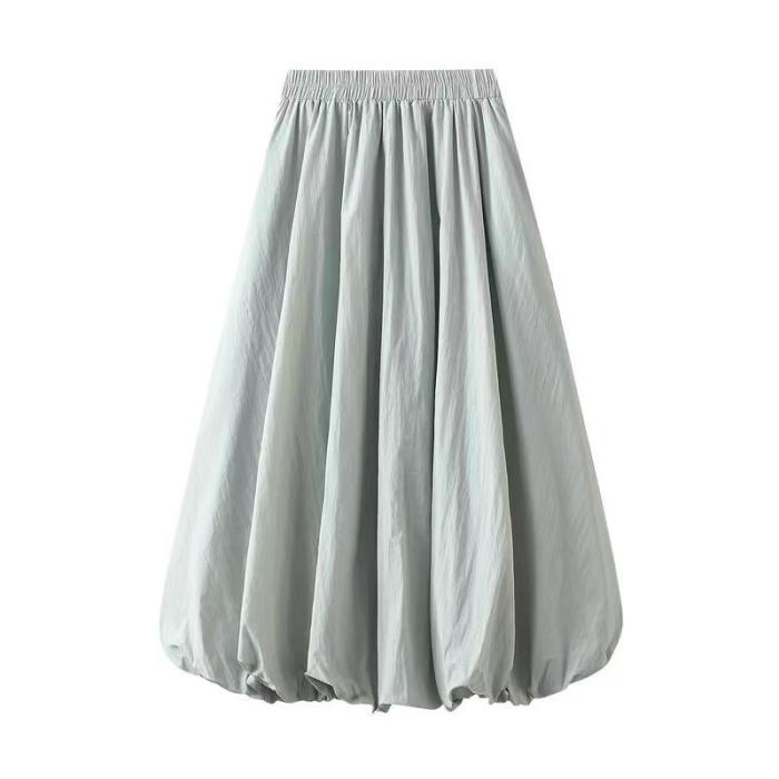 Sweet Girl's Puffy Flower Bud Skirt Solid Color Versatile A-line Skirt High-waisted Slim Lantern Long Skirt