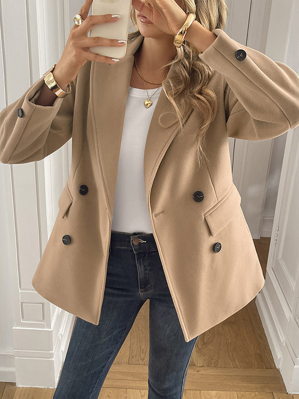 Solid Color Double-Breasted Buttoned Loose Long Sleeves Notched Collar Outerwear Jackets&Coats Blazer