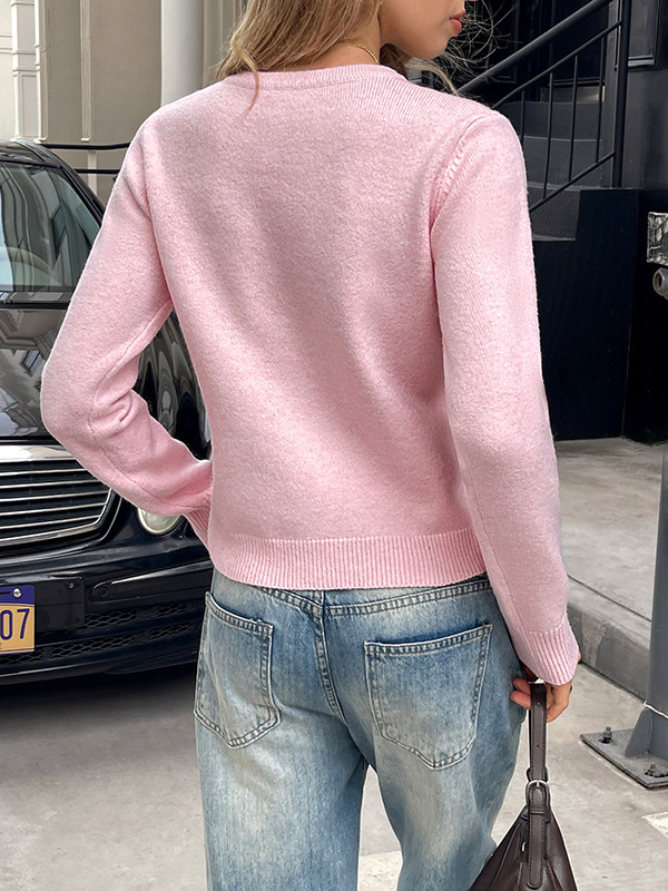 Split-Joint Solid Color Long Sleeves Round-neck Sweater Tops Pullovers