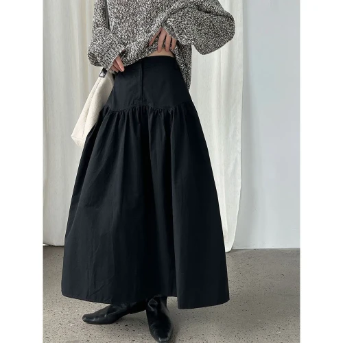 French Waist Seal Shirred Umbrella Skirt Women's New Retro Versatile High-waisted Design Sense Slimming Skirt