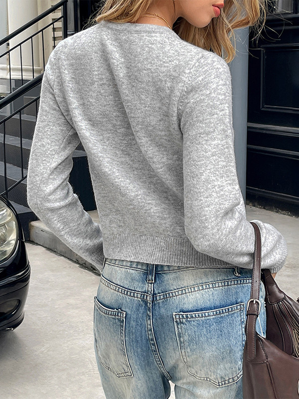 Split-Joint Solid Color Long Sleeves Round-neck Sweater Tops Pullovers