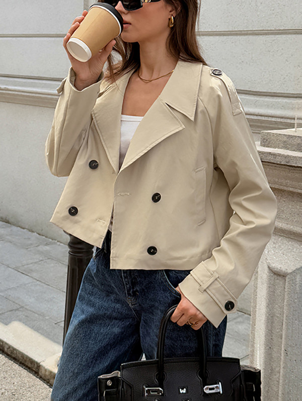 Split-Joint Solid Color Buttoned Long Sleeves Notched Collar Outerwear Jackets&Coats