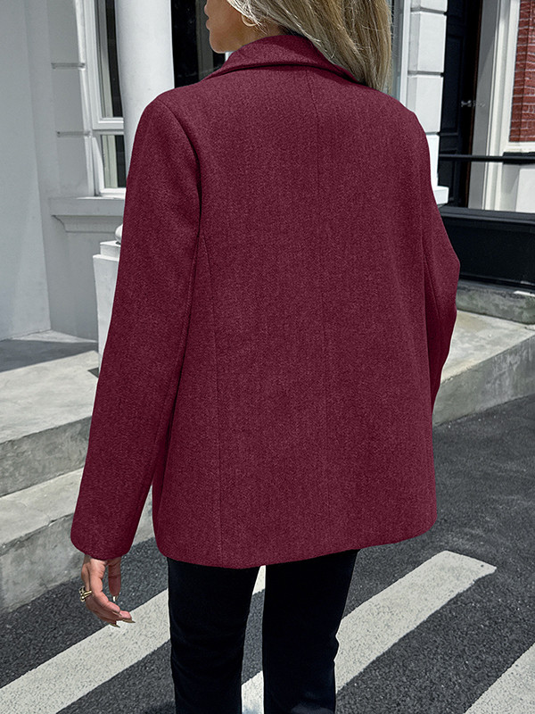 Solid Color Pockets Buttoned Long Sleeves Notched Collar Suit Outerwear