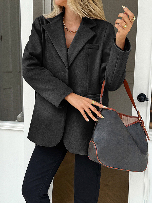 Solid Color Pockets Buttoned Long Sleeves Notched Collar Suit Outerwear