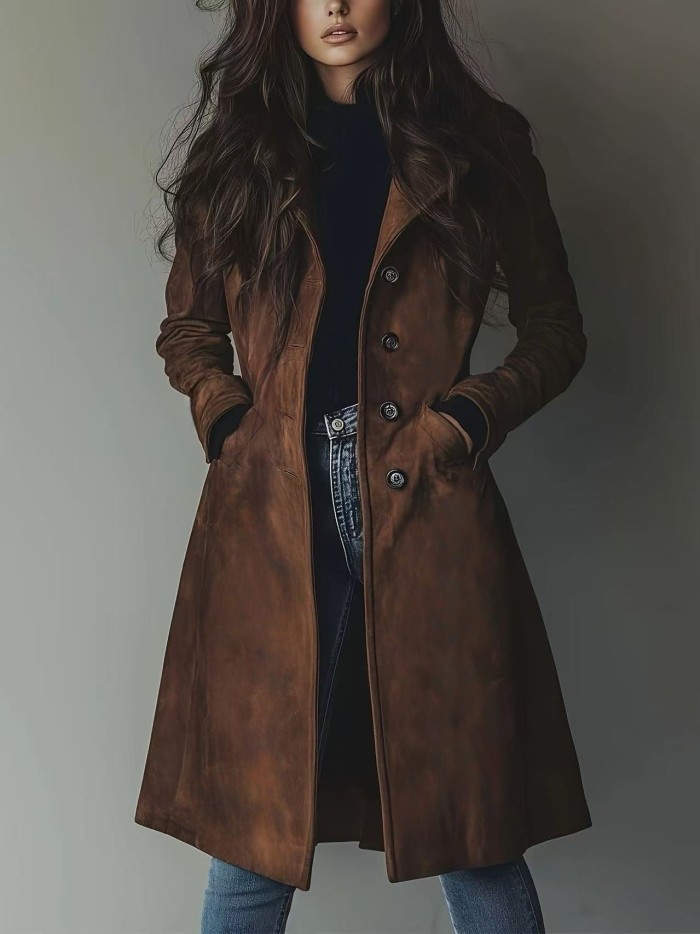 Women's Elegant Long Coat - Formal & Everyday Chic Outerwear, Machine Washable Tuxedo-like Jacket for Office, Parties, Casual Outfits - Sophisticated Women's Clothing