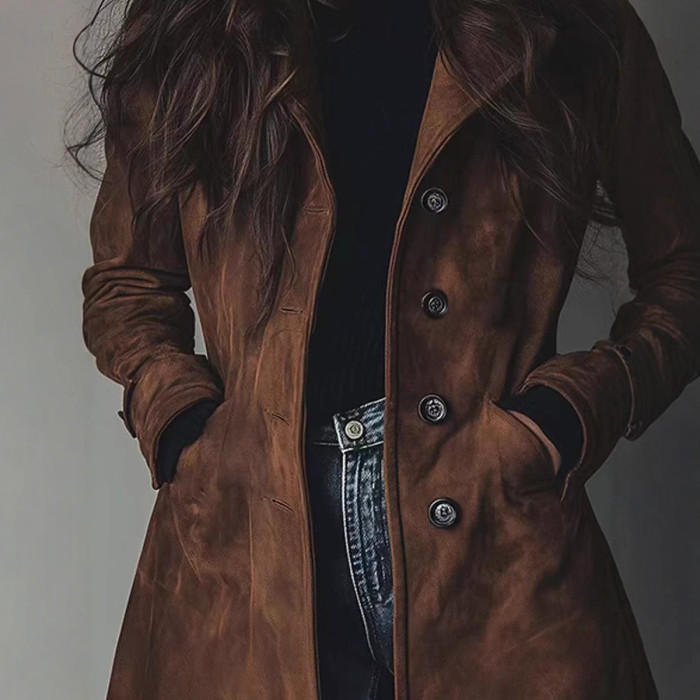 Women's Elegant Long Coat - Formal & Everyday Chic Outerwear, Machine Washable Tuxedo-like Jacket for Office, Parties, Casual Outfits - Sophisticated Women's Clothing