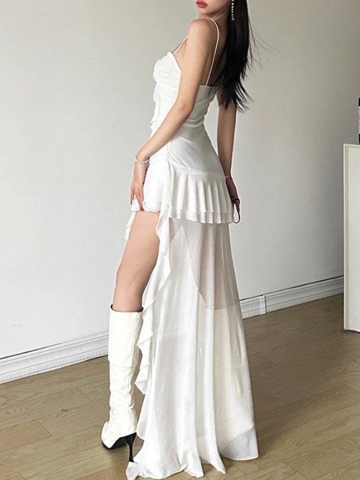 2025 Y2k Aesthetic Irregular Ruffled Dress Sexy Backless Harajuku Pleated Dresses Streetwear Sleeveless Bodycon Vestido De Mujer