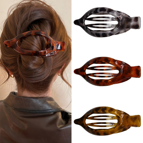 Large Leopard Print Hair Claw Clip Duckbill Clip Hair Clamps Grab Hollowed Oval Barrettes Abalone Hairpin Women Hair Accessories