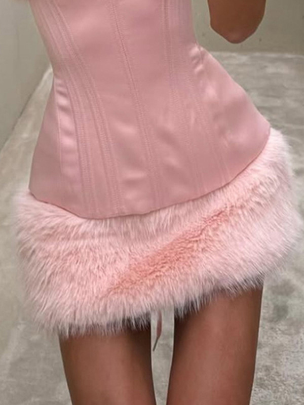 Weird Puss Christmas Furry Skirt Women Winter Trend Sweet Hottie Peach Hip Simple Wild Birthday Party Street Clubwear Bottom