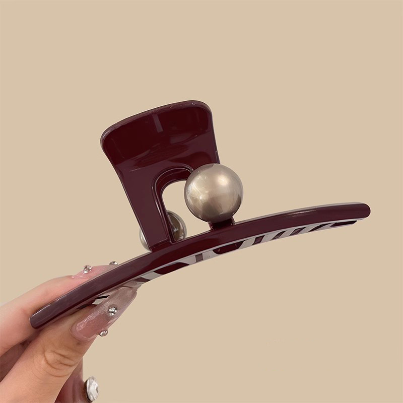Large Red Pearl Hair Grab for Women Girls Headwear Simple Hairpin Hair Volume Shark Clip Hair Claw Back of Head Hair Accessories
