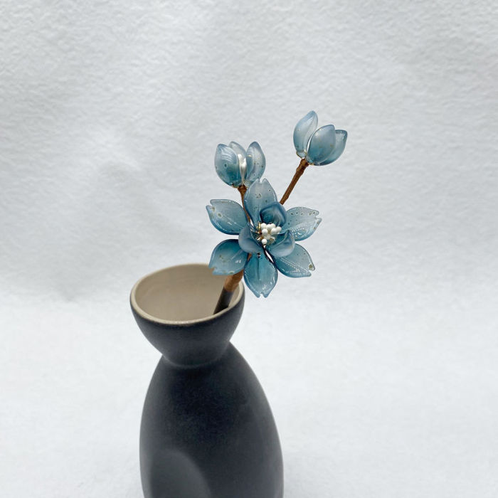 Blue Flower Hair Stick Fork Ancient Style Vintage Sandalwood Hair Clasp Cheongsam Decor Hair Bun Jewelry Chinese Headwear
