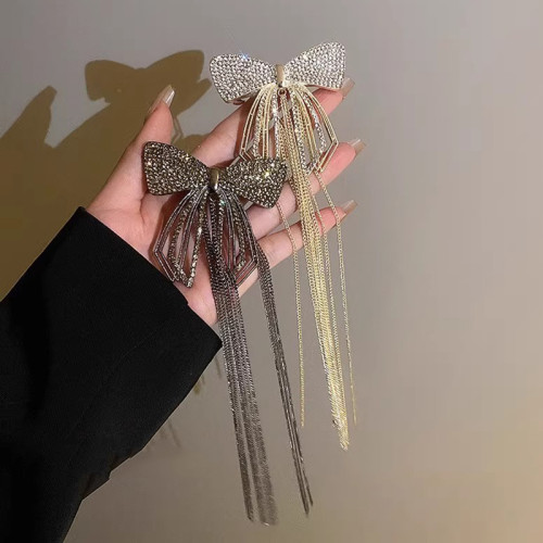 New Y2K Full Rhinestone Bow Tassel Hair Clips for Women Delicate Sparkly Ponytail Hairpin Large Size Headwear Hair Accessories