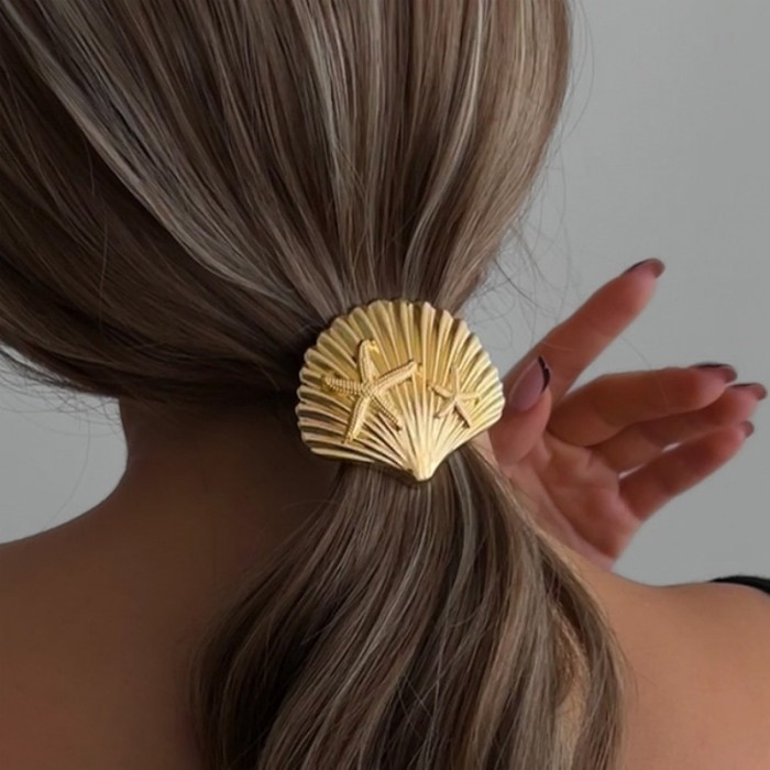 2025 Metal Irregular Shell Starfish Hair Bands for Women Simple Hair Scrunchies Elastic Hair Rope Ponytail Hair Accessories