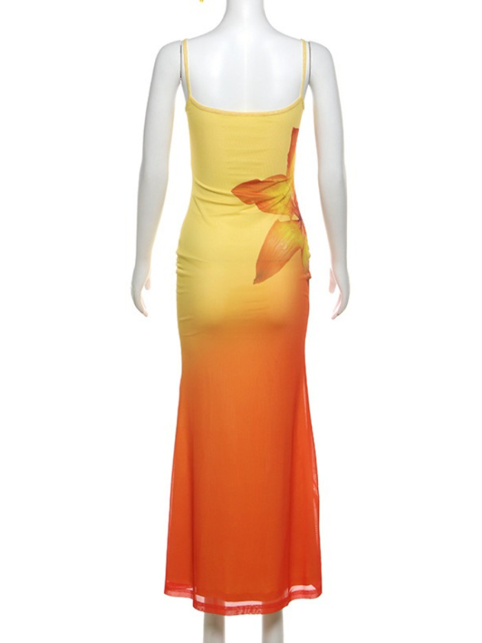 Fashion New Women's Elegant and Sexy Strap Printed Bohemian Tight Bag Hip Tail Street Spicy Girl Dress