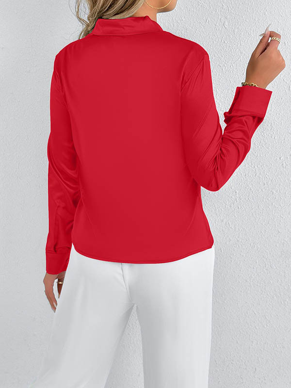 Solid Color Split-Joint Streamer Long Sleeves Loose Scarf Collar Blouses&Shirts Tops