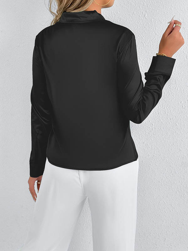 Solid Color Split-Joint Streamer Long Sleeves Loose Scarf Collar Blouses&Shirts Tops