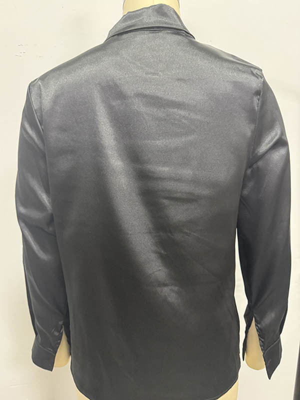Solid Color Split-Joint Streamer Long Sleeves Loose Scarf Collar Blouses&Shirts Tops