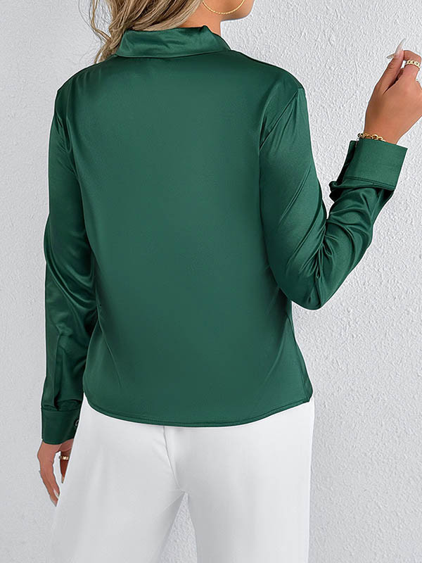 Solid Color Split-Joint Streamer Long Sleeves Loose Scarf Collar Blouses&Shirts Tops