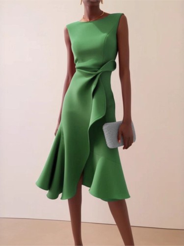 Fashion O Neck Sleeveless Women's Slim Dresses 2026 Summer New Style Irregular Slit Large Swing Elegant FemaleParty Dress