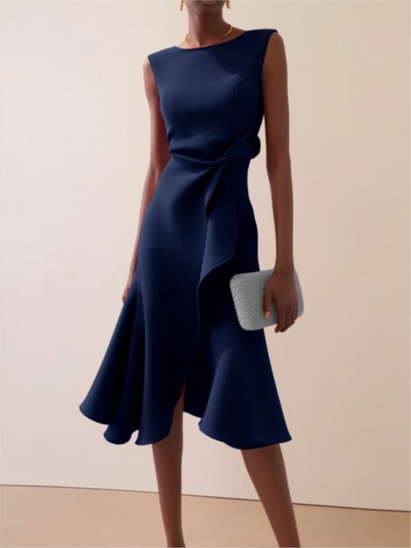 Fashion O Neck Sleeveless Women's Slim Dresses 2026 Summer New Style Irregular Slit Large Swing Elegant FemaleParty Dress