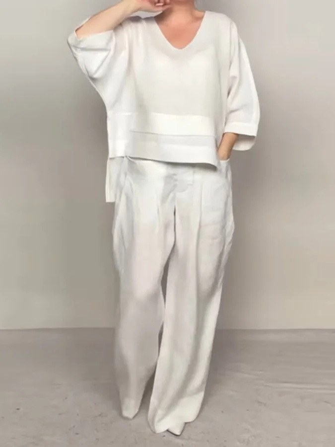 Casual Loose Irregular Cotton Linen Women's Top Set Spring Summer New Fashion Pocket Wide-leg Pants For Women Office 2-piece Set