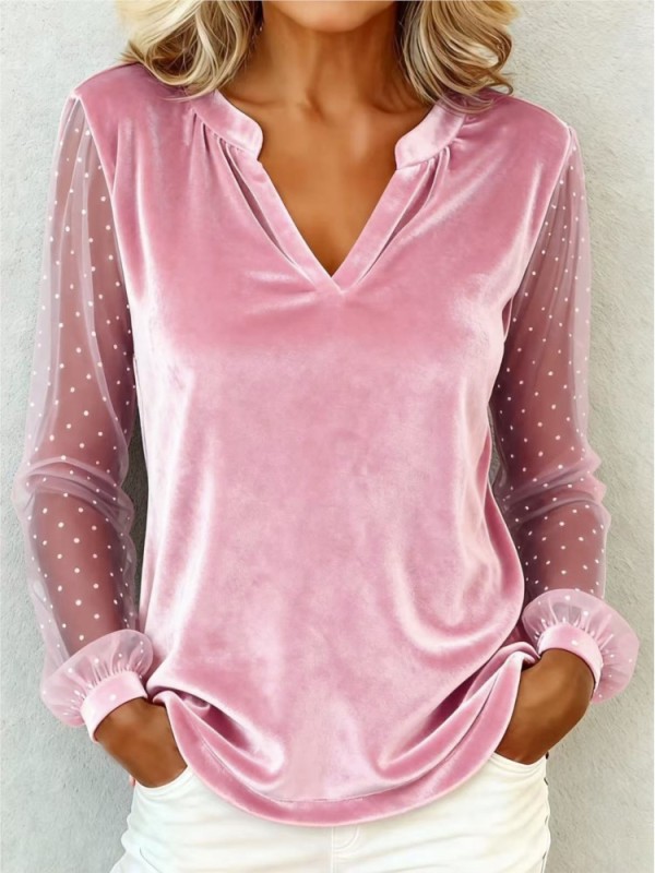 Women's Casual Gold Velvet T-shirt Tops Fashion Lace Splicing Long-sleeved Spring Autumn New Female Loose Simple Versatile Tops