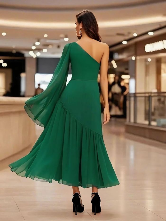 New Women's Backless Long Dress Fashion Asymmetrical Shoulder Slim Fit Dress Solid Color Slim Fit Gown Robe Vestido Women Party