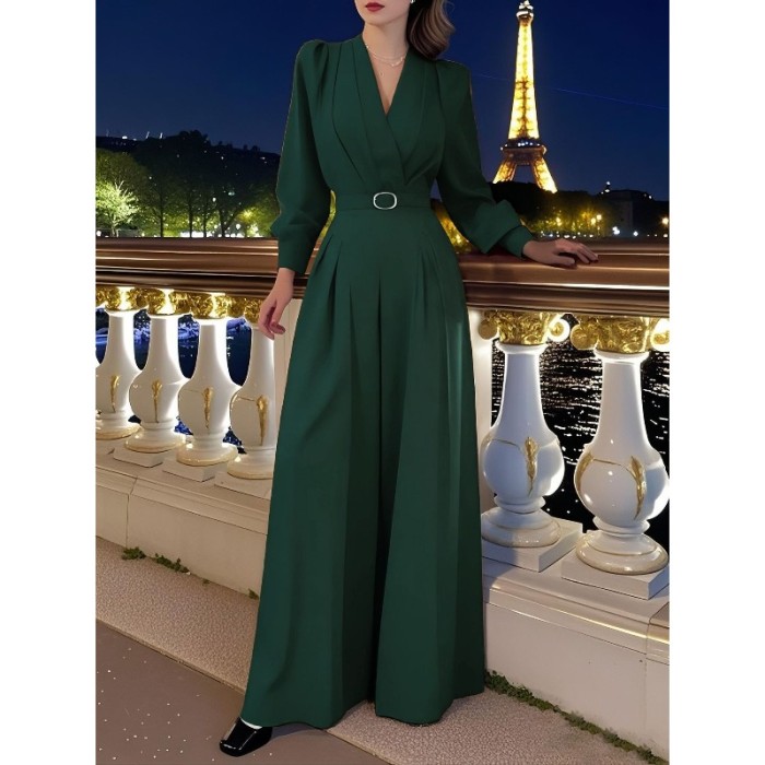 Elegant Women Corset Guest Wedding Jumpsuit Chic Celebrity V Neck Wide Leg Pants Loose Folds Party Evening Romper One Pieces