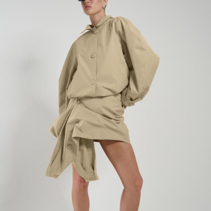 Women Two Piece Set Elegant Chic Long Sleeve Shirt Top + Irregular Mini Skirt Set Autumn Y2K Ins Personal Outfits Streetwear