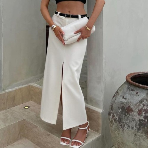 Autumn Spring Elegant Women Bodycon Long Skirt Chic Office Lady High Waist Slit Slim Straight Skirt Pencil Skirt