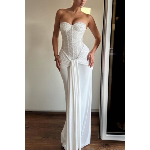 Sexy Women Sequins Party Wedding Dress Elegant Off Shoulder Slim Lace Graduation Ceremoney Mermaid Bodycon Corset Long Dress