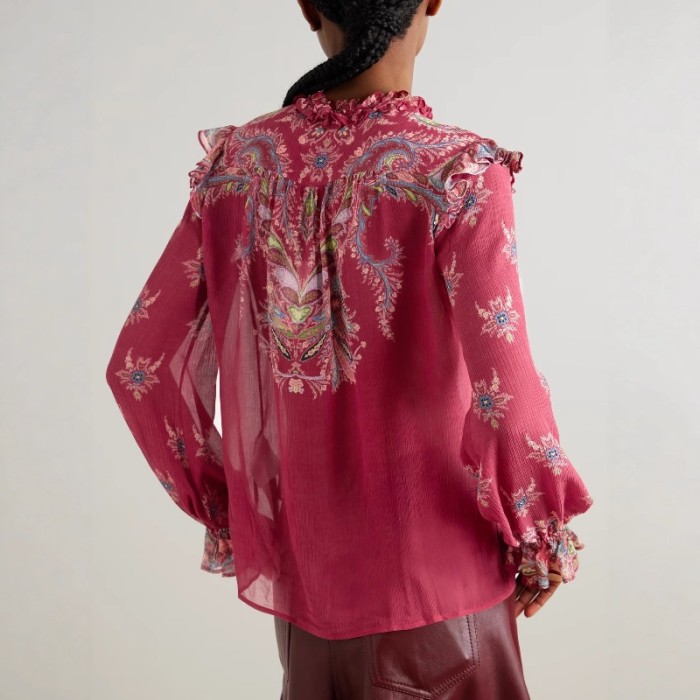 Vintage Women Chiffon Two Piece Set Autumn Elegant Print Long Sleeve Button Shirt Top + Ruffle Pleated Maxi Skirt Chic Outfits