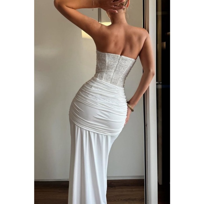 Sexy Women Sequins Party Wedding Dress Elegant Off Shoulder Slim Lace Graduation Ceremoney Mermaid Bodycon Corset Long Dress