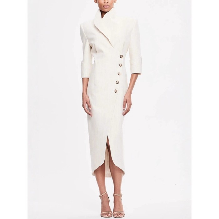 Slim Blazer Dress for Women Autumn Elegant Chic Office Lady Corset Button Notched Party Bodycon Irregular Suit Dress Split Robe