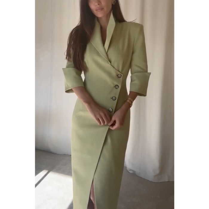 Slim Blazer Dress for Women Autumn Elegant Chic Office Lady Corset Button Notched Party Bodycon Irregular Suit Dress Split Robe
