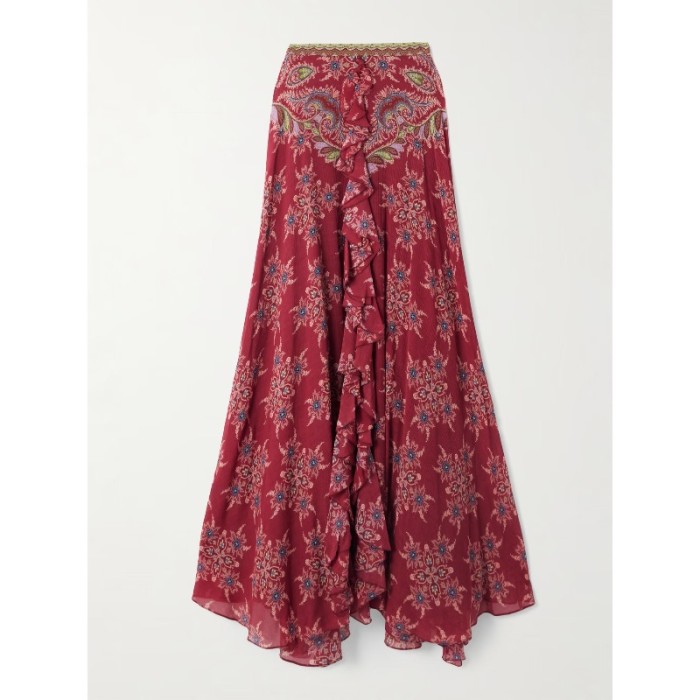 Vintage Women Chiffon Two Piece Set Autumn Elegant Print Long Sleeve Button Shirt Top + Ruffle Pleated Maxi Skirt Chic Outfits