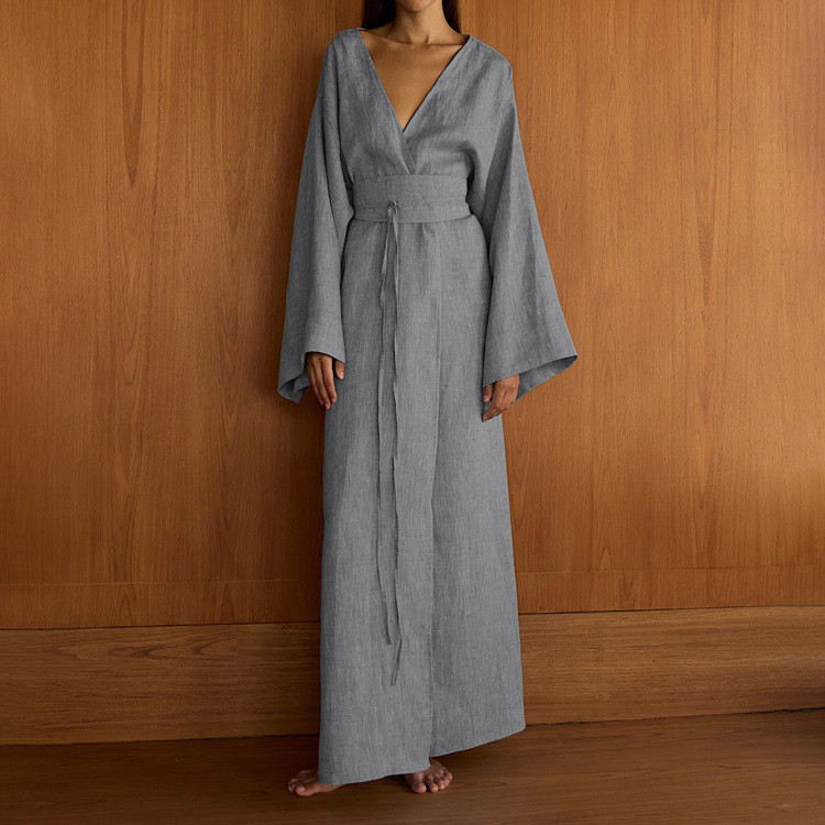 Autumn Elegant Women Corset Long Dress Chic Casual French Modest Solid Long Sleeve V Neck Loose Slit A-line Dress Streetwear