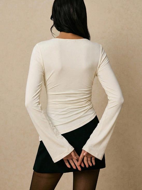 Temperament Solid Elastic Long Sleeve Base Top ✨