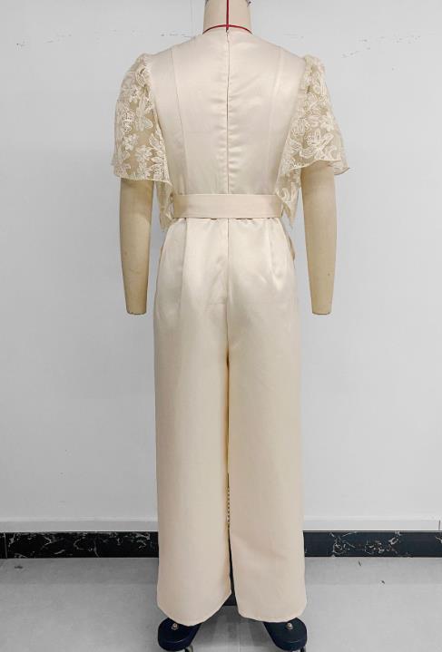 Patchwork Lace High Waist Wide Leg Commuting Jumpsuit ✨