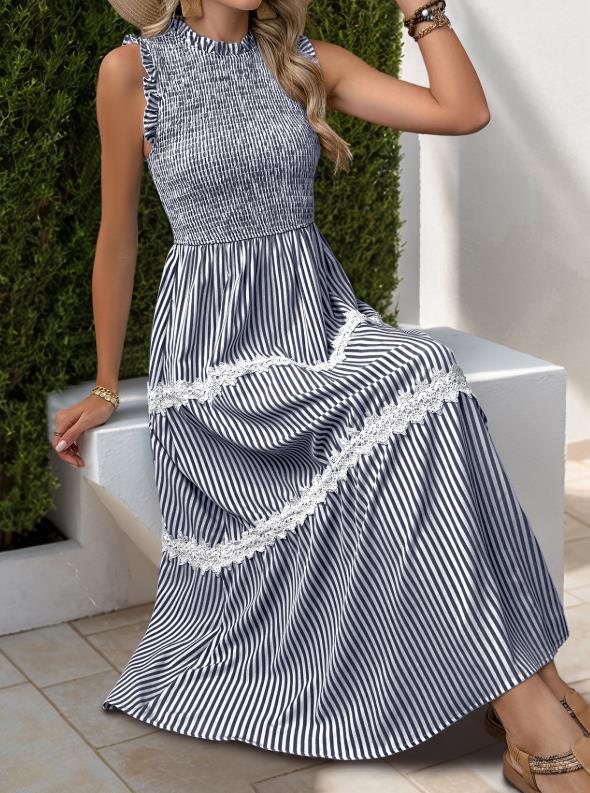 Summer New! Sweet Lace Mushroom Sleeveless Striped Dress ✨
