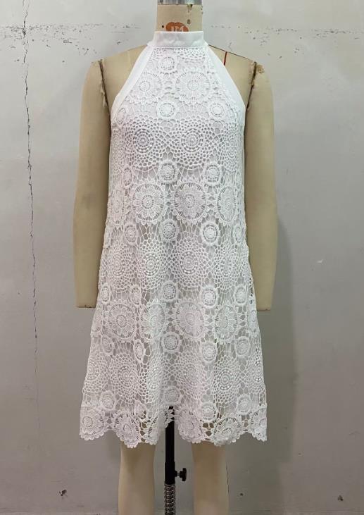 Sweet Vacation Jacquard Halter White A-Line Dress ✨