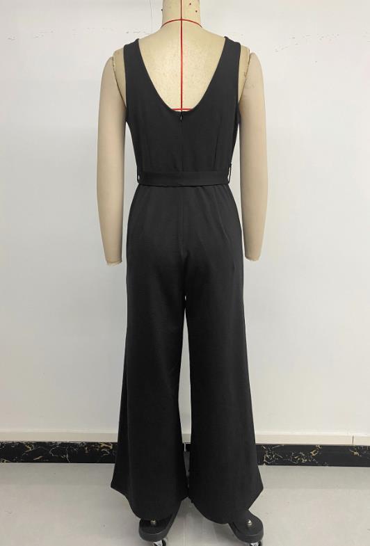 Summer New Women's Minimalist Commuting Jumpsuit Fashion Elegant Black & White Contrasting Waist Cinched Sleeveless Jumpsuits
