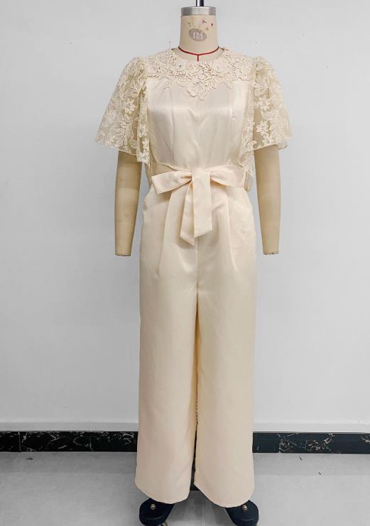 Patchwork Lace High Waist Wide Leg Commuting Jumpsuit ✨