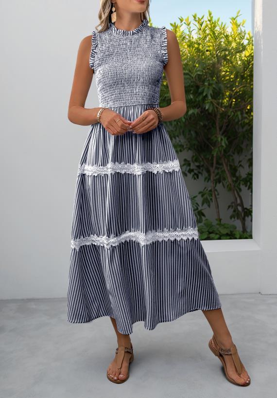 Summer New! Sweet Lace Mushroom Sleeveless Striped Dress ✨