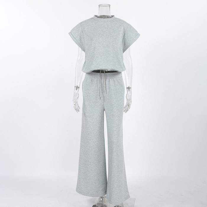 Female Casual Sleeveless Pullover Top & Wide Leg Pants Set Hoodie Two-Piece Sets for Women's Clothing New Style Women Outfits