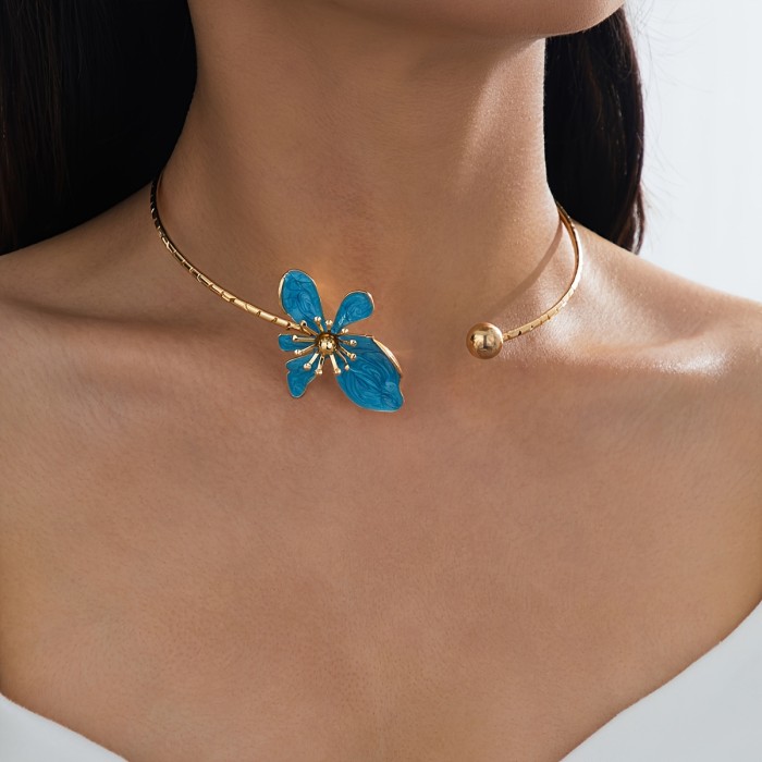 Stylish Enamel Oil-Textured Floral Geometric Choker ✨