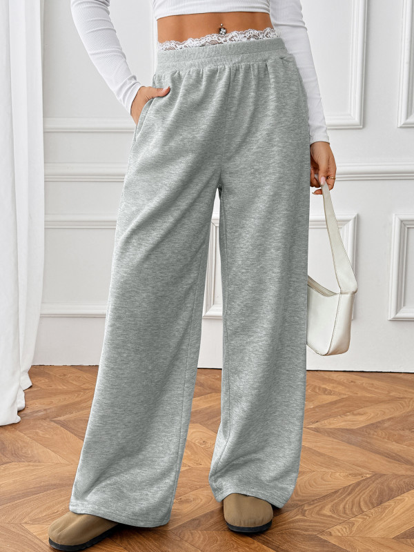 Autumn Lace Splicing Fake Two-Piece Straight Pants ✨