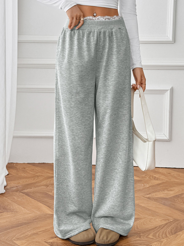 Autumn Lace Splicing Fake Two-Piece Straight Pants ✨
